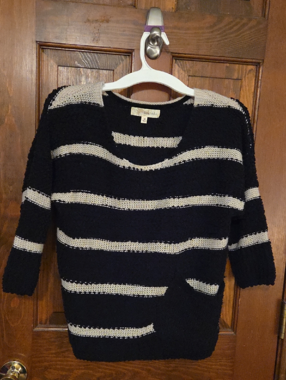 Rewind Black & Beige Striped Knit Sweater
